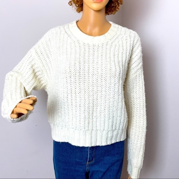 American Eagle White Cropped Crew Neck Sweater – Size Small Petite - Picture 1 of 10